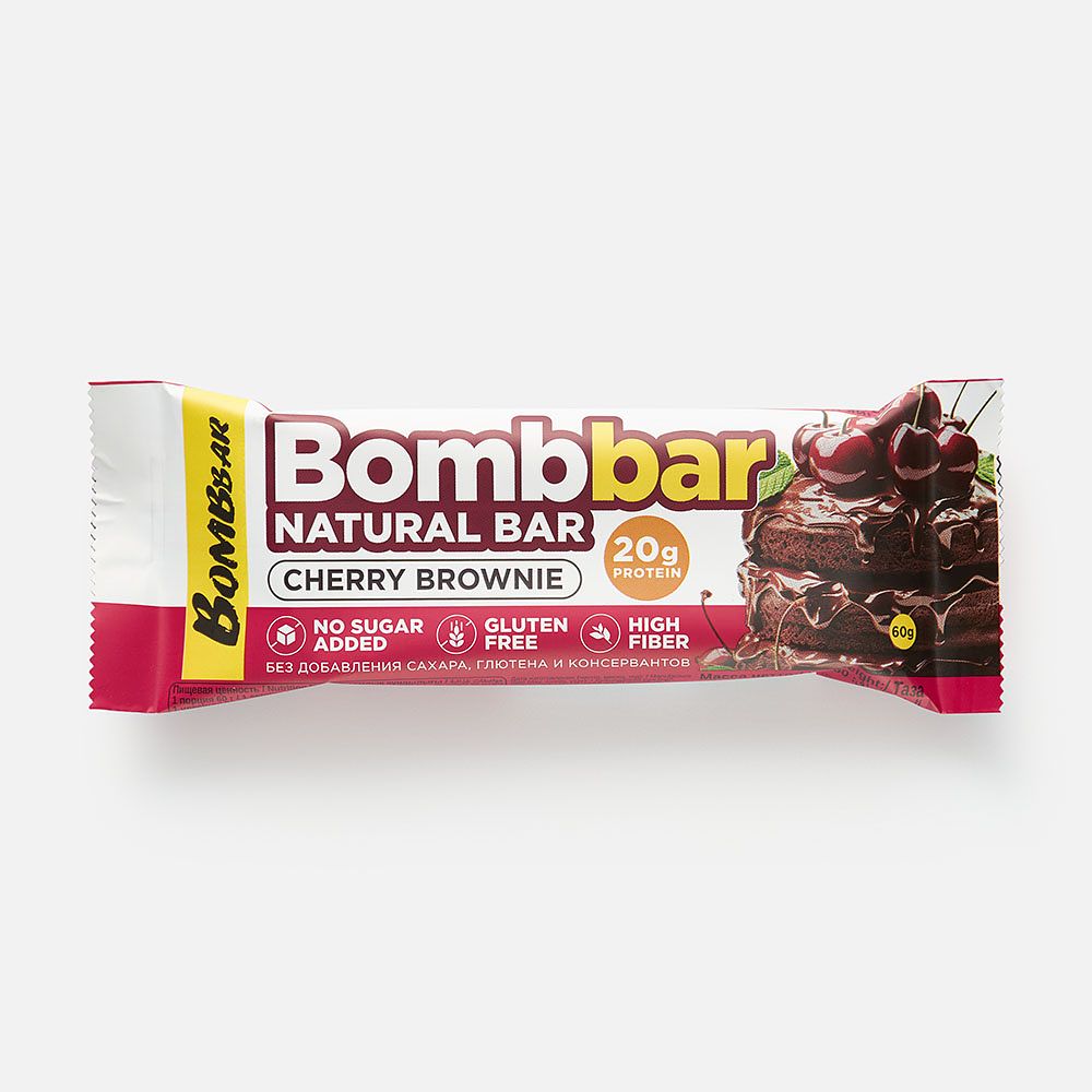 Изображение товара Протеиновый батончик Bombbar, без сахара, вишнёвый брауни, 60 г