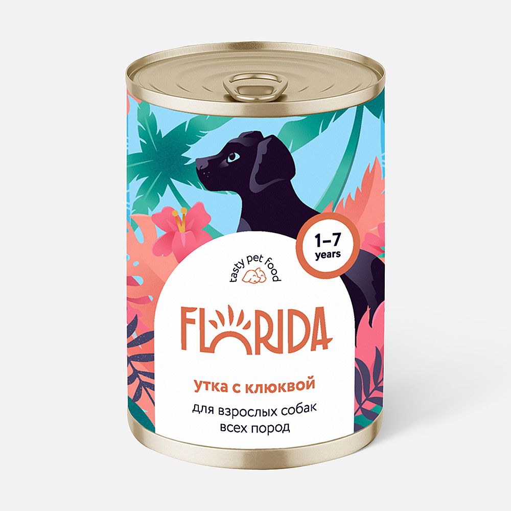Изображение товара Влажный корм Florida, для собак, с уткой и клюквой, 400 г