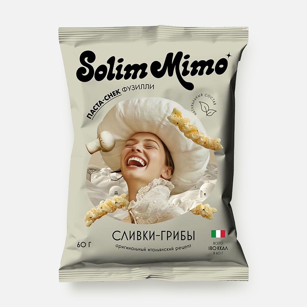 Изображение товара Паста-снек Solim Mimo, фузилли, сливки и грибы, 60 г
