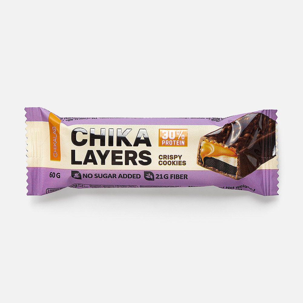 Изображение товара Батончик Chikalab Chika Layers, 30% протеина, без сахара, хрустящее печенье, в глазури, 60 г