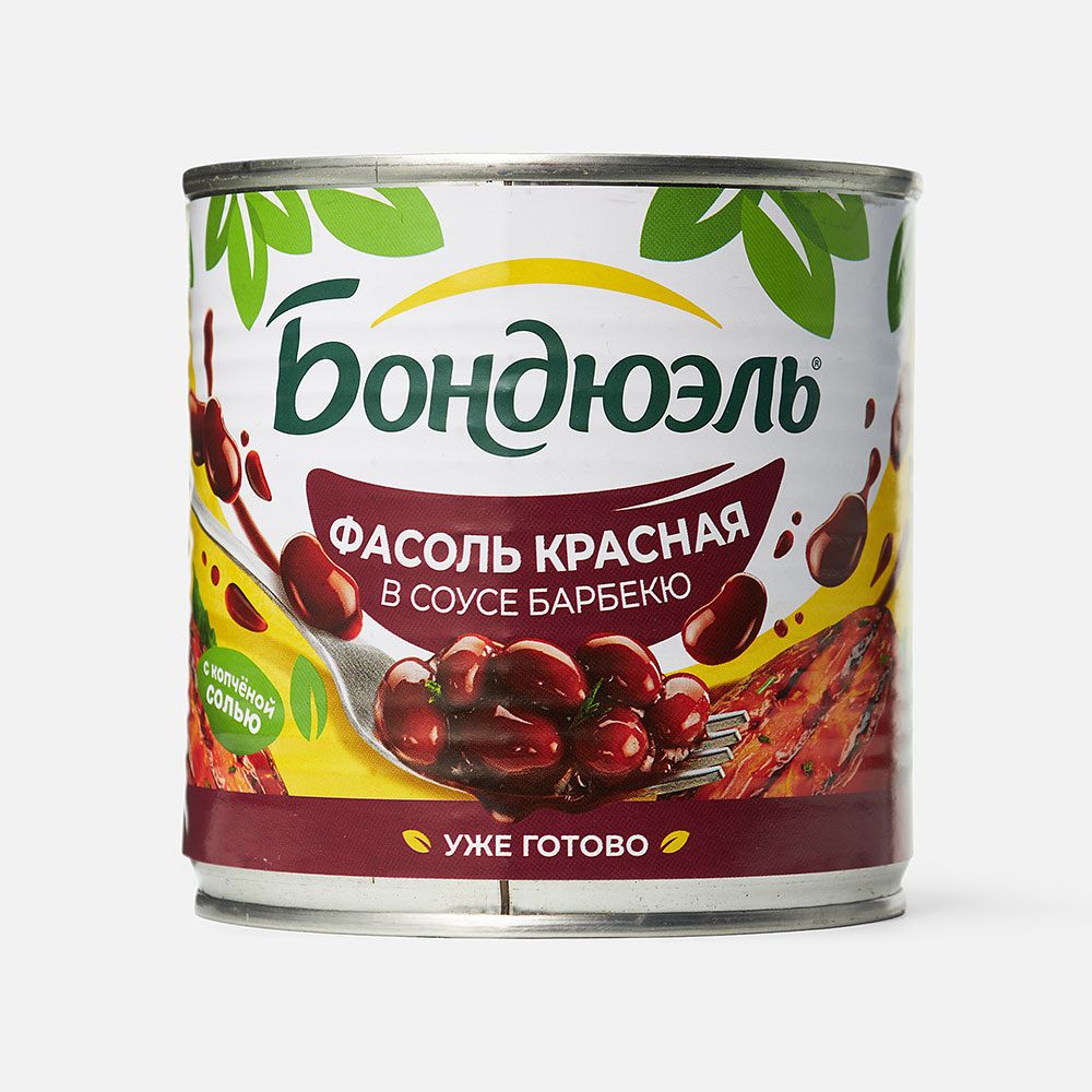 Изображение товара Красная фасоль Бондюэль, с копчёной солью, в соусе барбекю, 425 мл