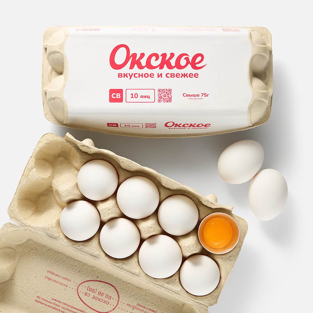 Изображение товара Куриное яйцо Окское, СВ, белое, 10 шт.