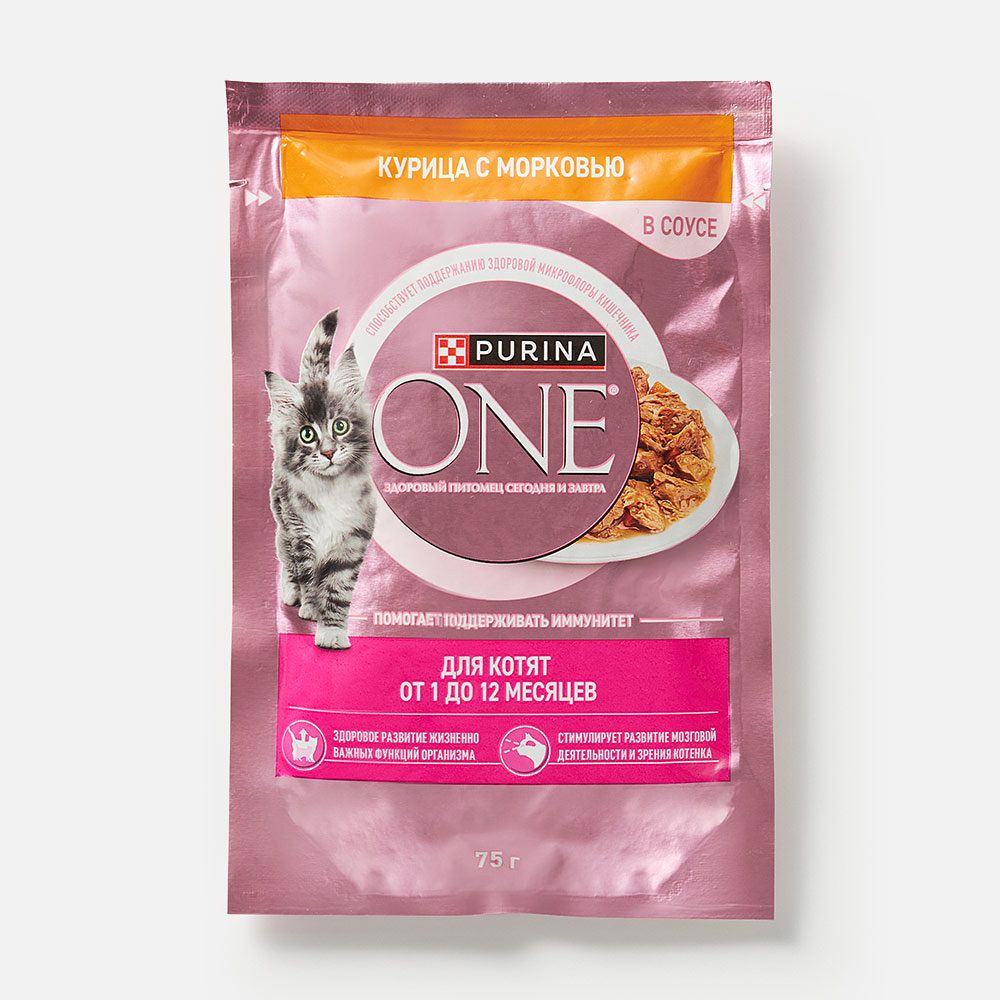 Изображение товара Влажный корм Purina One, для котят, с курицей и морковью, 75 г