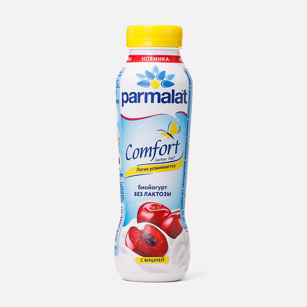 Изображение товара Питьевой биойогурт Parmalat Comfort, 1,5%, без лактозы, с вишней, 290 г