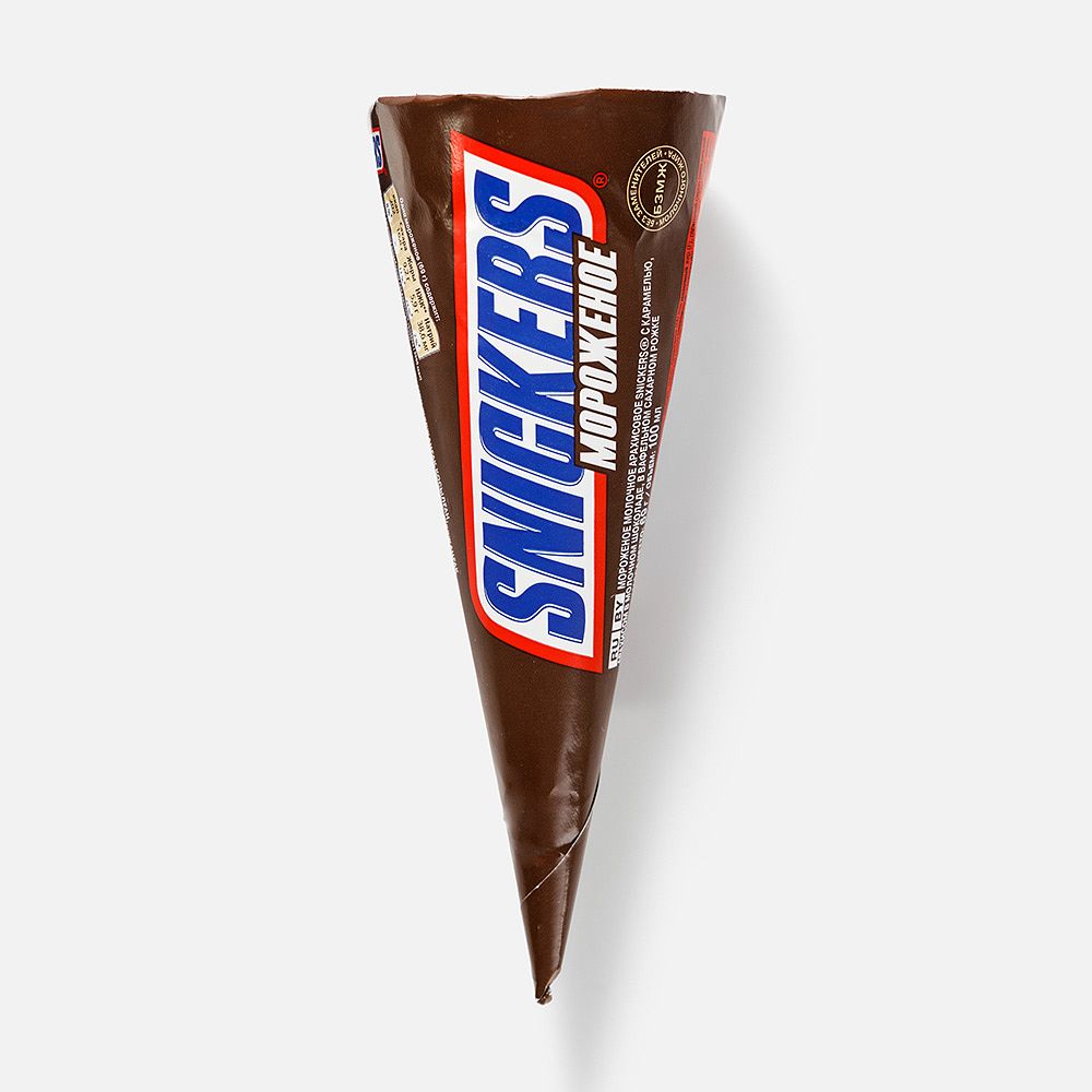 Изображение товара Мороженое Snickers, в вафельном рожке, 69 г