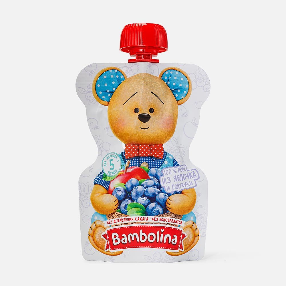Изображение товара Из Беларуси: Пюре Bambolina, без сахара, яблоко и голубика, с 5 месяцев, 100 г
