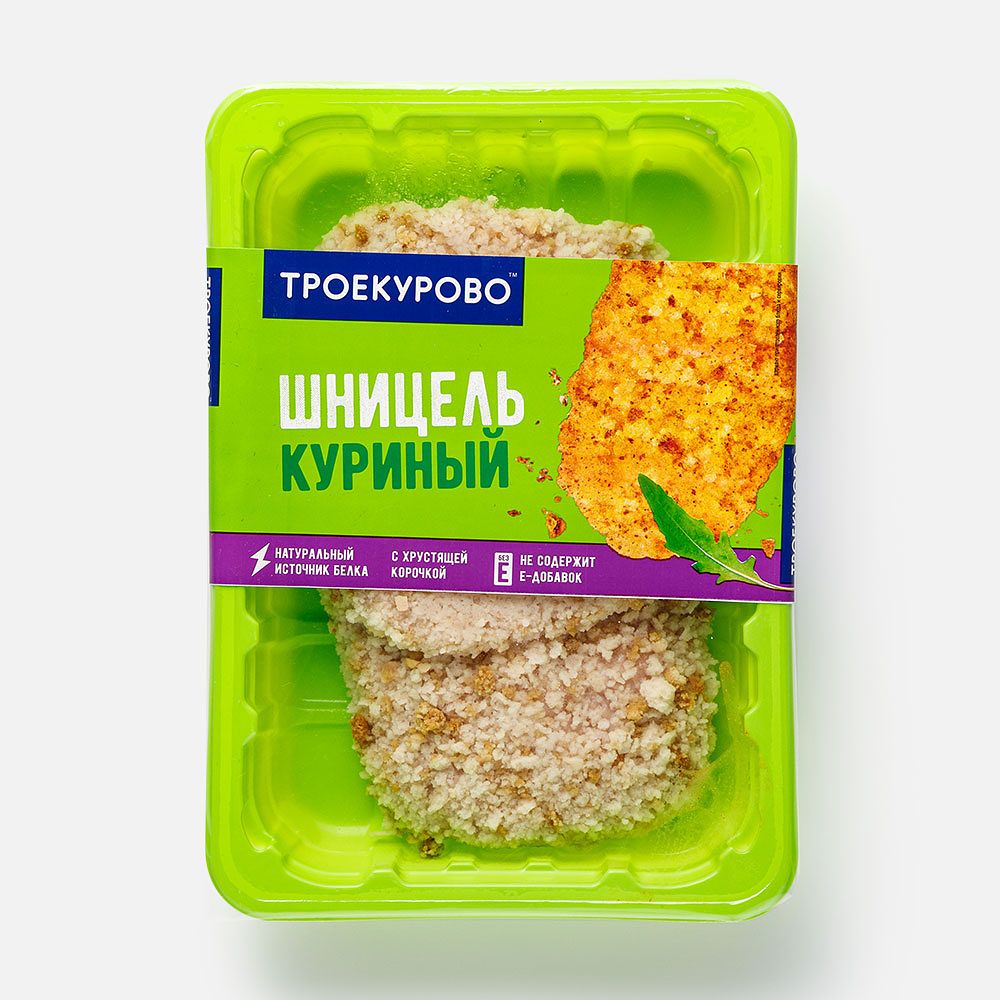 Изображение товара Куриный шницель Троекурово, из рубленного филе, охлаждённый, 350 г