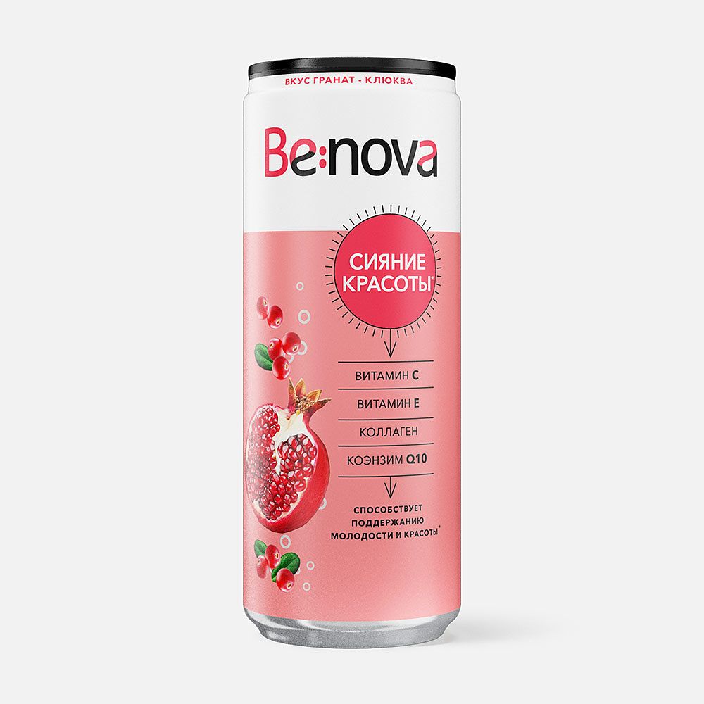 Изображение товара Напиток Be:nova Beauty Glow, гранат и клюква, с газом, 0,33 л