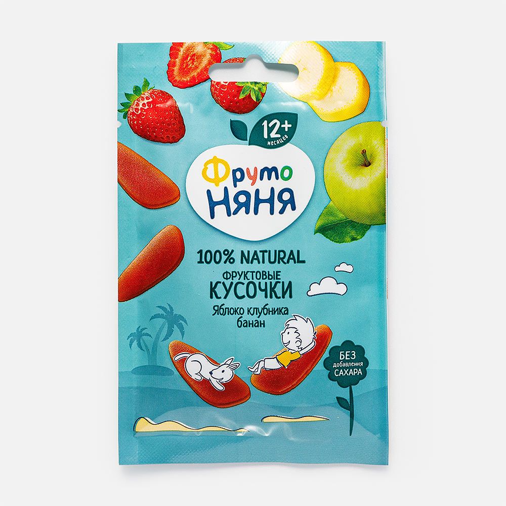 Изображение товара Фруктовые кусочки ФрутоНяня яблоко, клубника и банан, с 12 месяцев, 15 г