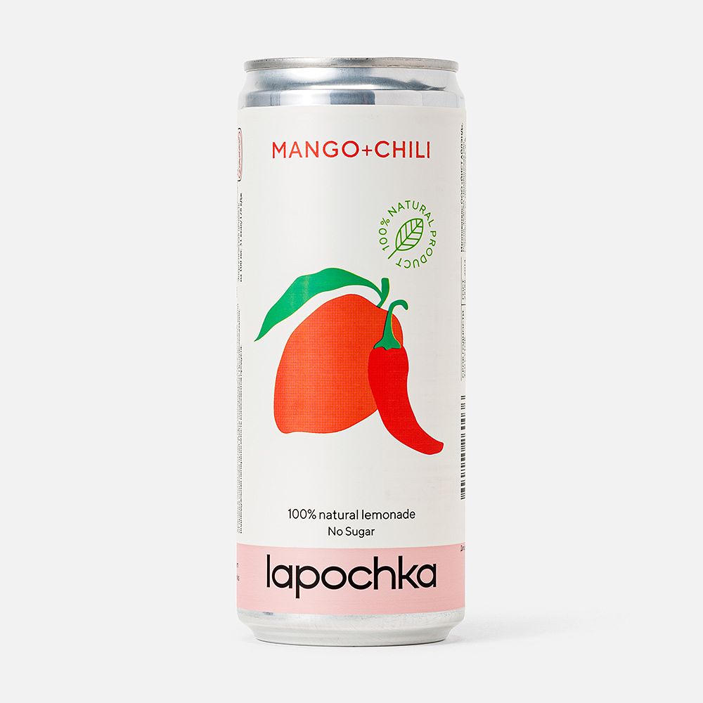 Изображение товара Напиток Lapochka, с соком, без сахара, манго и чили, с газом, 0,33 л