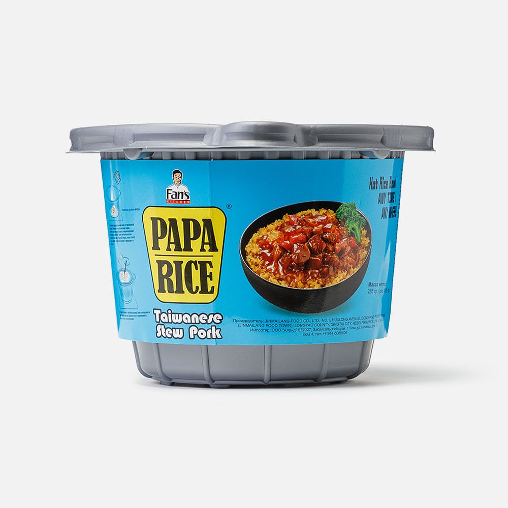 Изображение товара Рис Jinmailang, Papa Rice, со вкусом тушёной свинины по-тайваньски, быстрого приготовления, 285 г