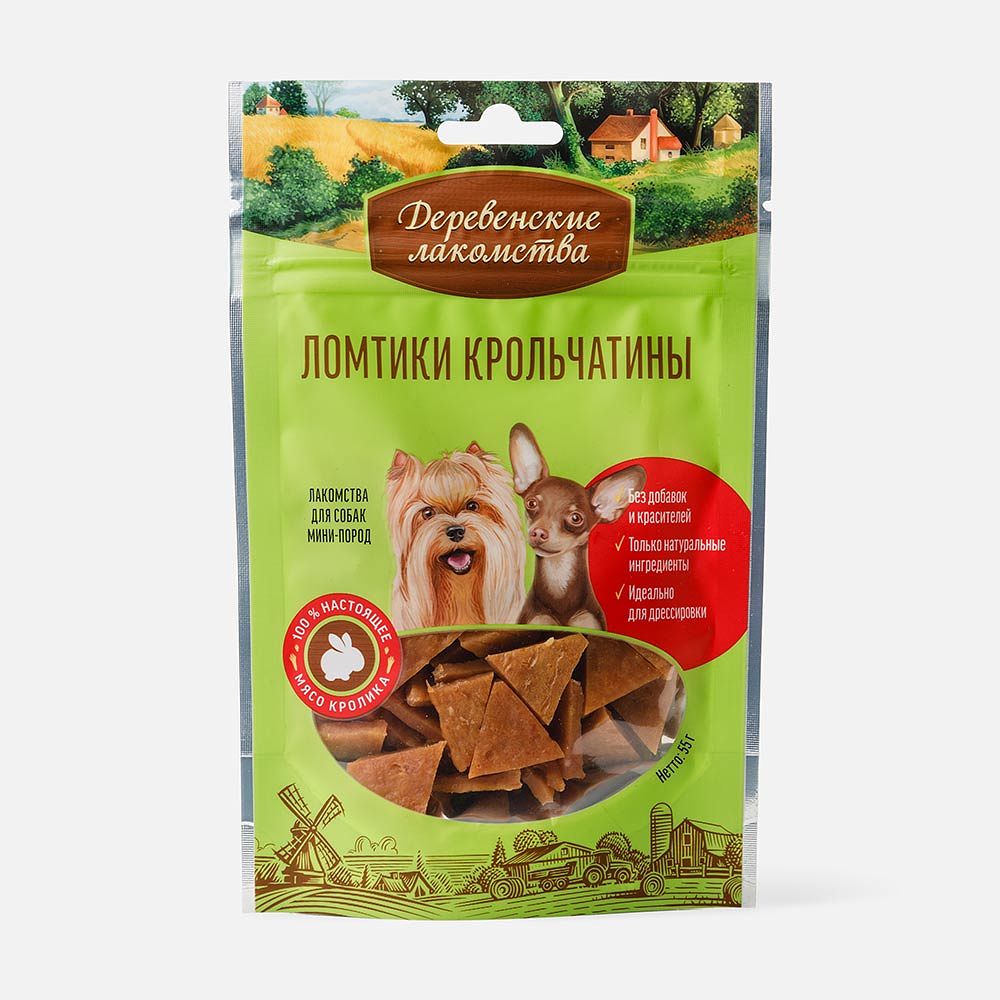 Изображение товара Лакомство Деревенские лакомства, для собак мини-пород, с крольчатиной, ломтики, 55 г