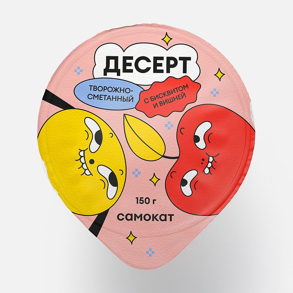 Изображение товара Творожно-сметанный десерт Самокат, с бисквитом и вишней, 150 г