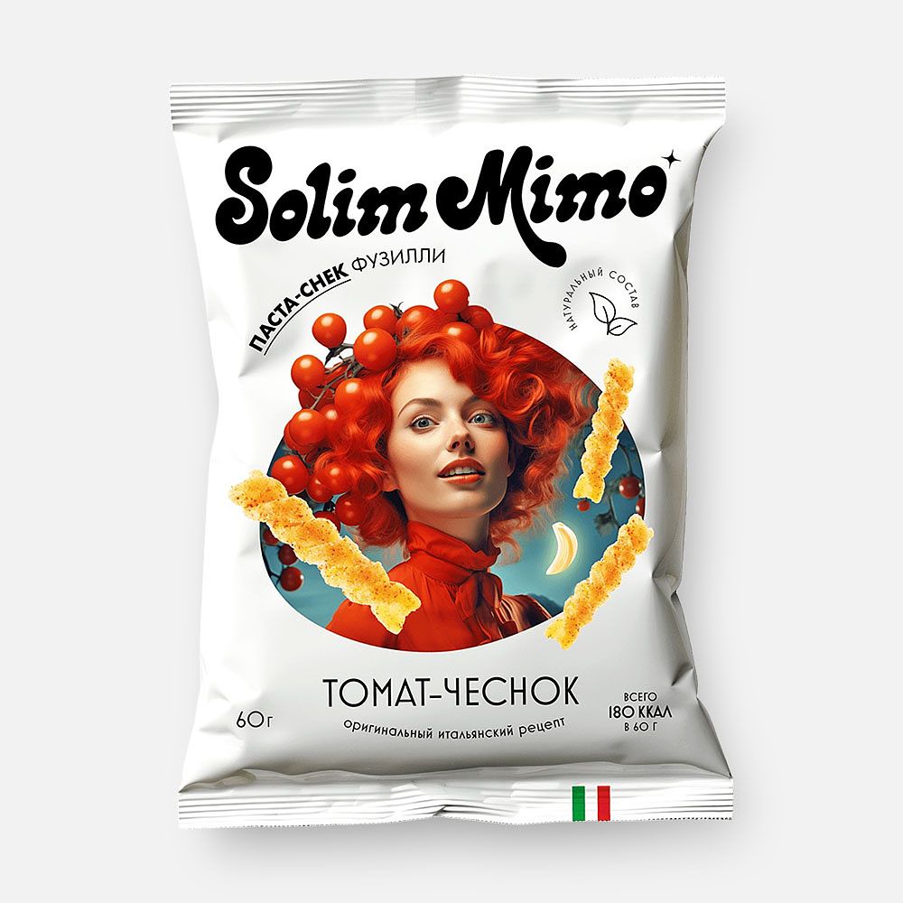 Изображение товара Паста-снек Solim Mimo, фузилли, томат и чеснок, 60 г