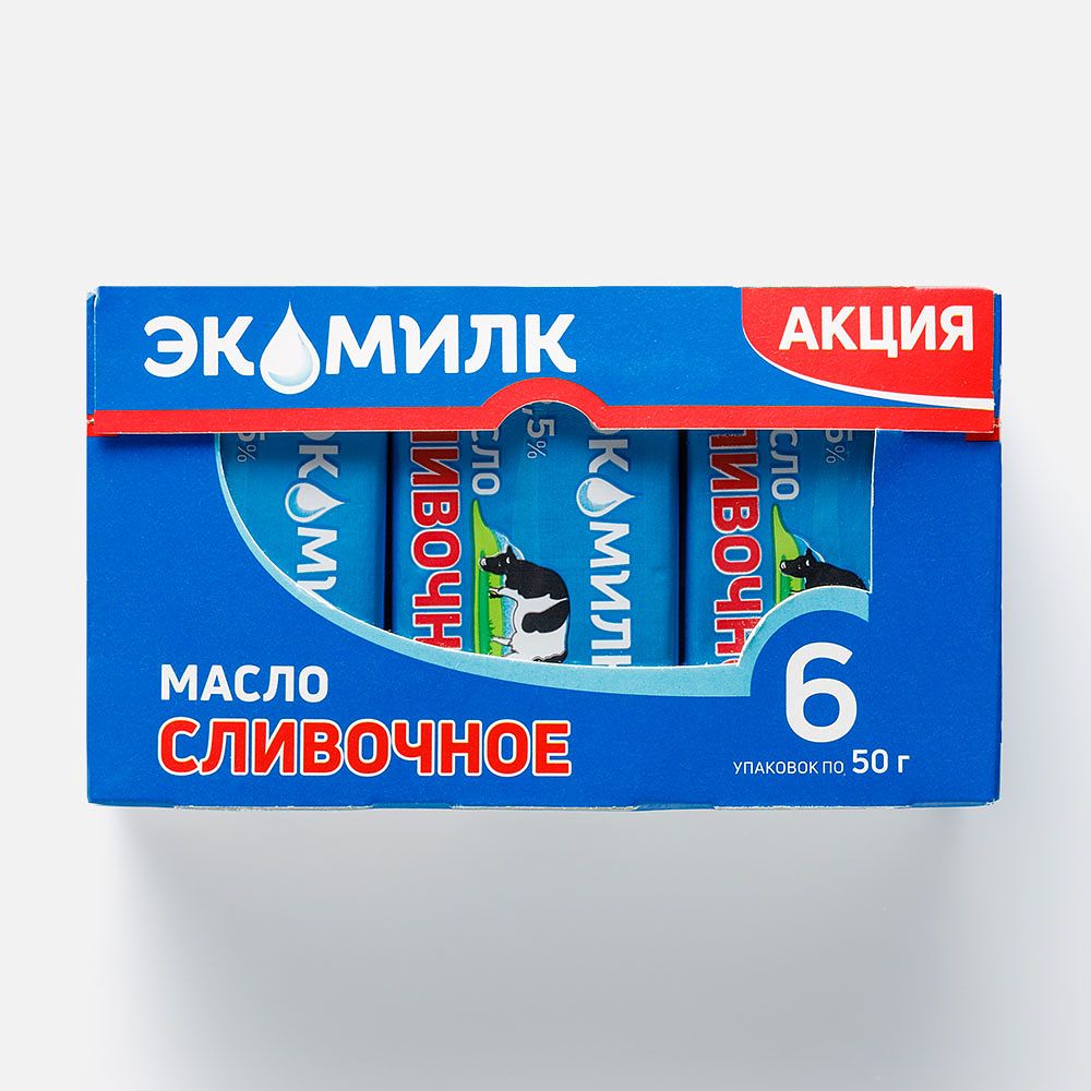 Изображение товара Сладкосливочное масло Экомилк, 82,5%, традиционное, 6 шт., 300 г