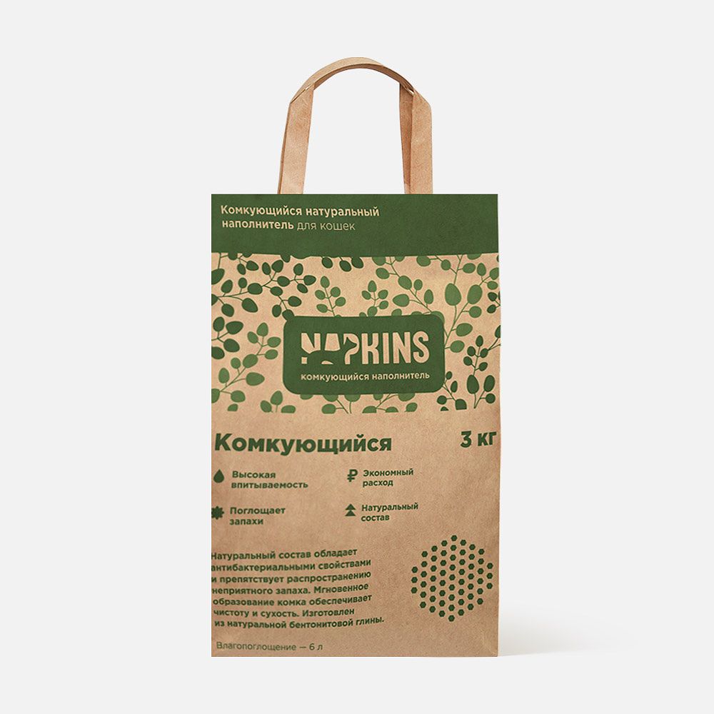 Изображение товара Комкующийся наполнитель Napkins, для кошек, влагопоглощение, 6 л, 3 кг