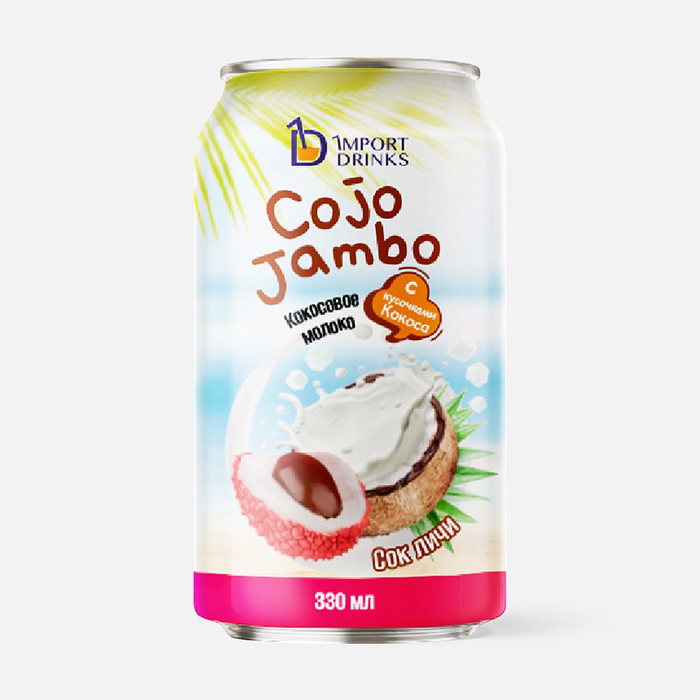 Изображение товара Напиток Import Drinks, Cojo Jambo, с соком личи, кокосовым молоком и кусочками кокоса, 0,33 л