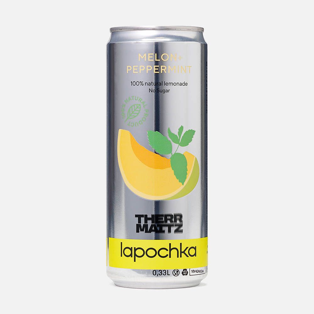 Изображение товара Напиток Lapochka, без сахара, с соком, дыня и мята, с газом, 0,33 л