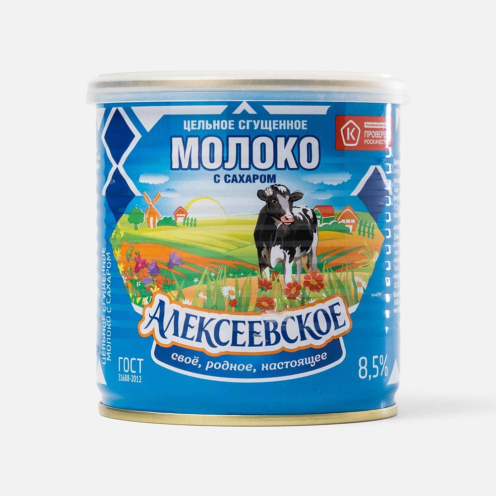 Изображение товара Сгущённое молоко Алексеевское, 8,5%, цельное, с сахаром, 360 г