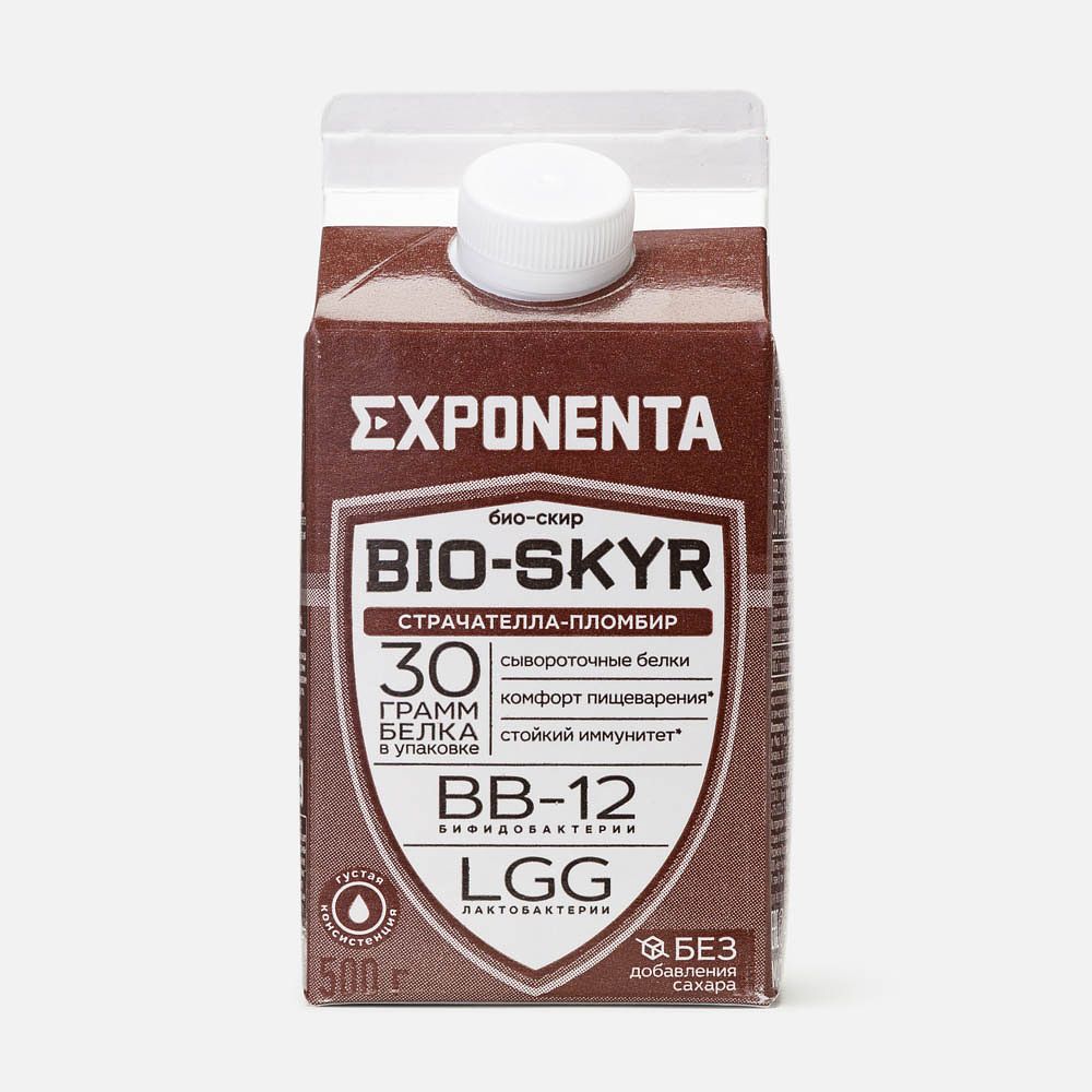 Изображение товара Кисломолочный напиток Exponenta Bio-Skyr 3 в 1, обезжиренный, страчателла и пломбир, 500 г