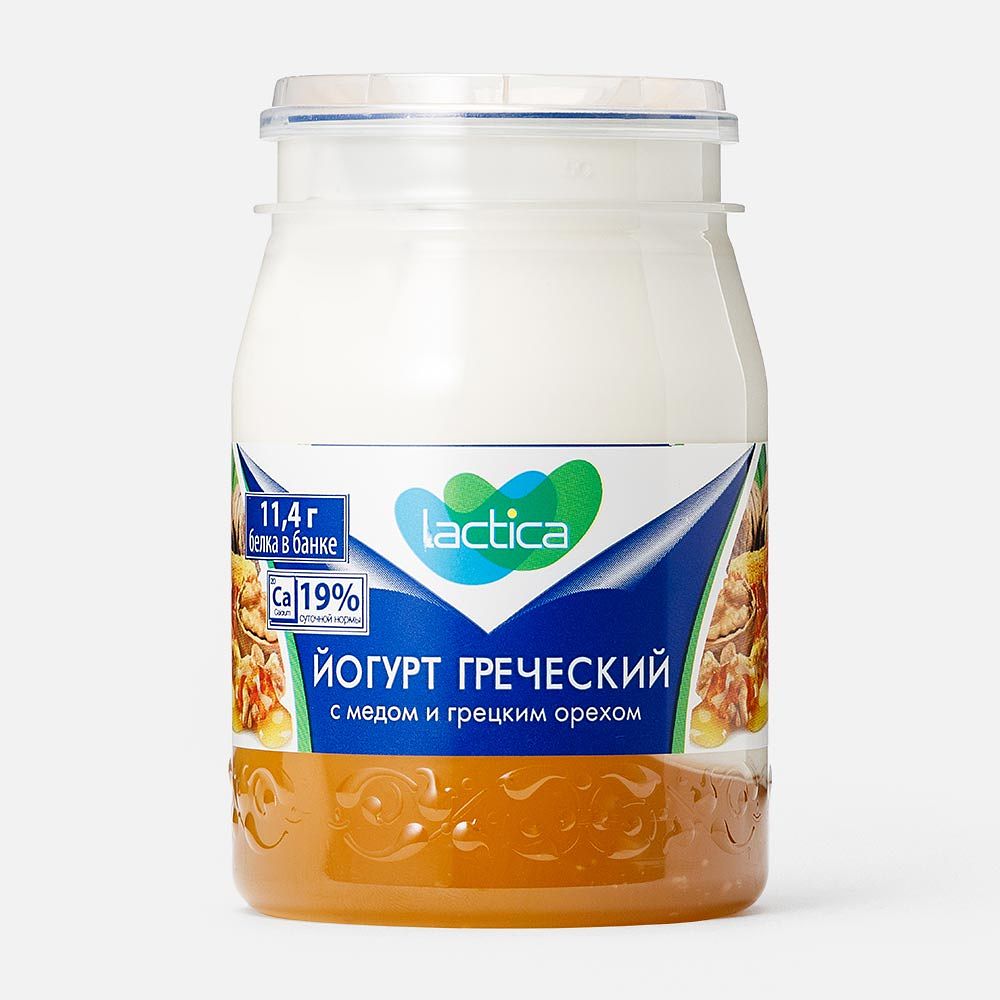 Изображение товара Греческий йогурт Lactica, 3%, двухслойный, мёд и грецкий орех, 190 г