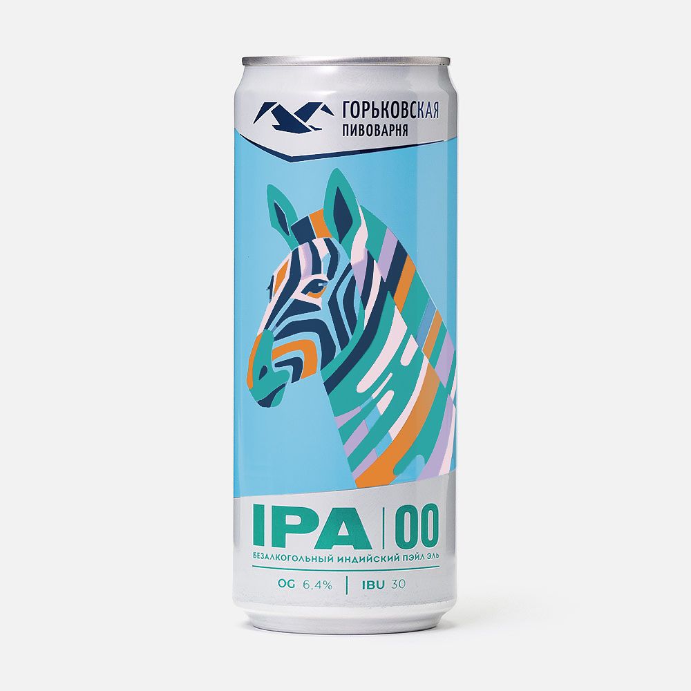 Изображение товара Безалкогольное светлое пиво Горьковская пивоварня IPA 00, нефильтрованное, 0,33 л