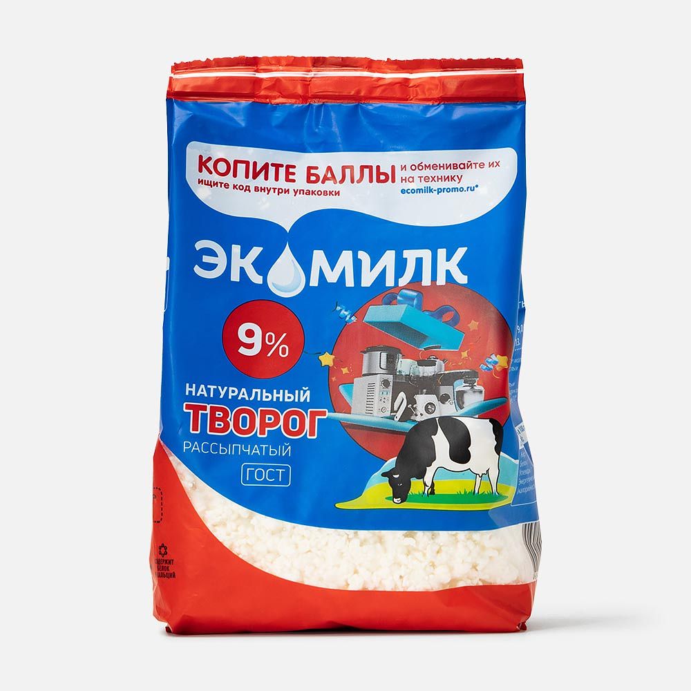 Изображение товара Творог Экомилк, 9%, рассыпчатый, 350 г