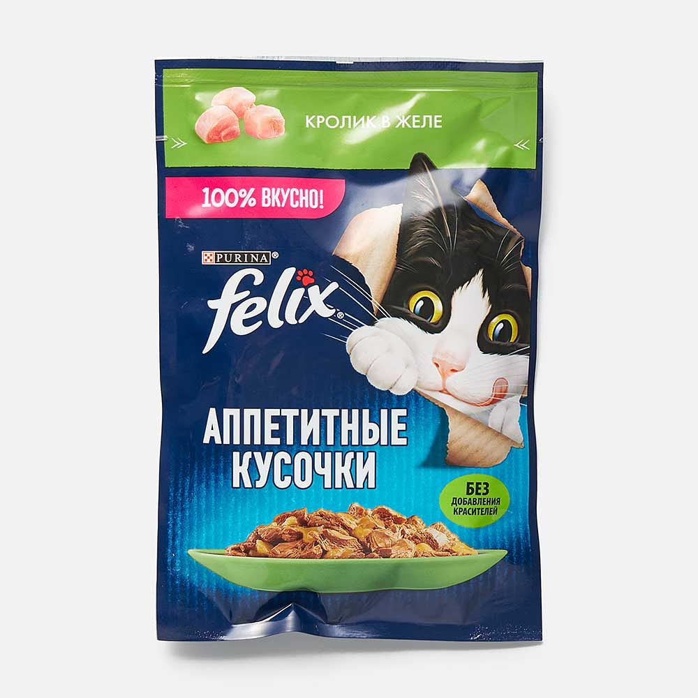 Изображение товара Влажный корм Felix Аппетитные кусочки, для кошек, с кроликом, в желе, 75 г