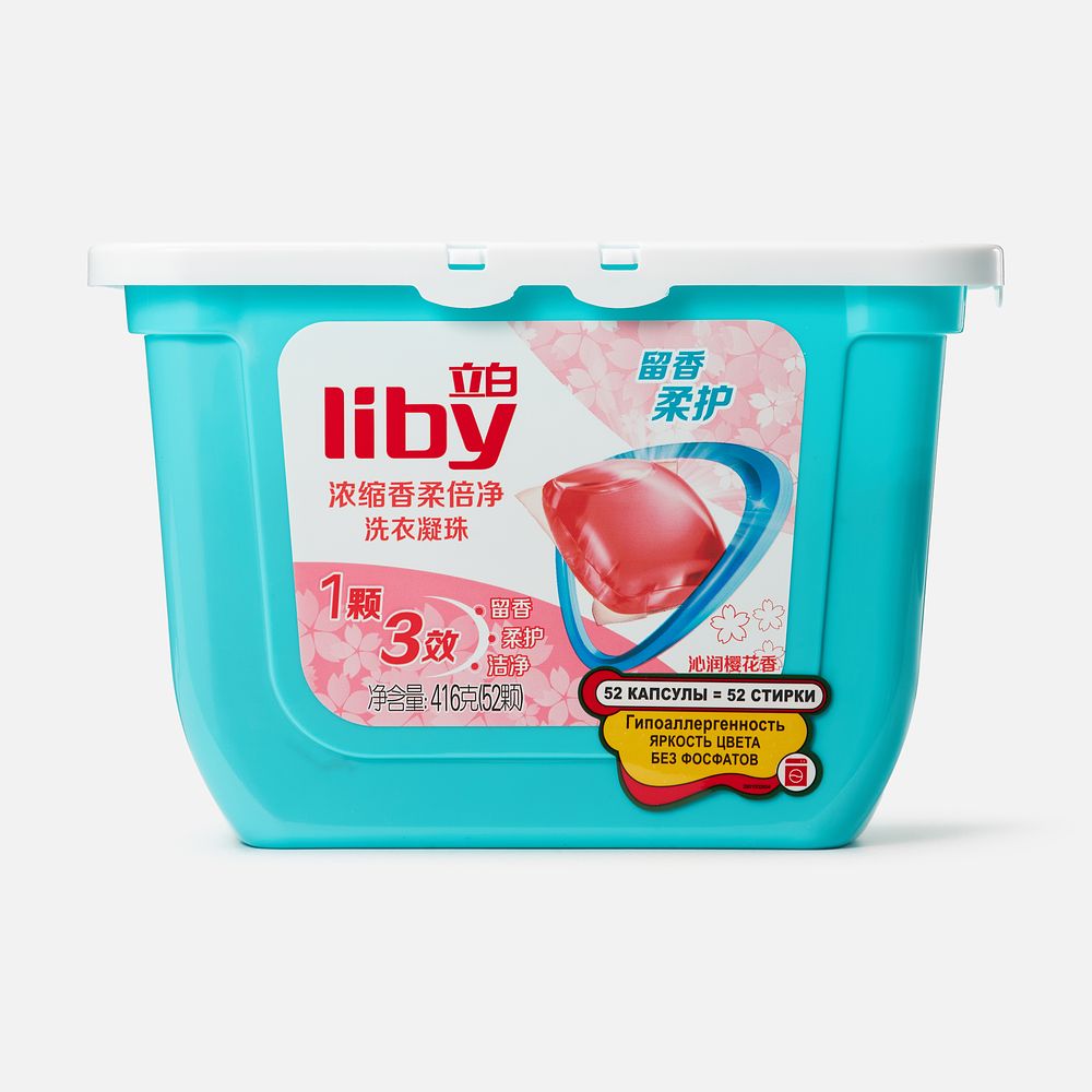Изображение товара Капсулы для стирки Liby Softener, сакура, 3 в 1, с кондиционером, 52 шт.