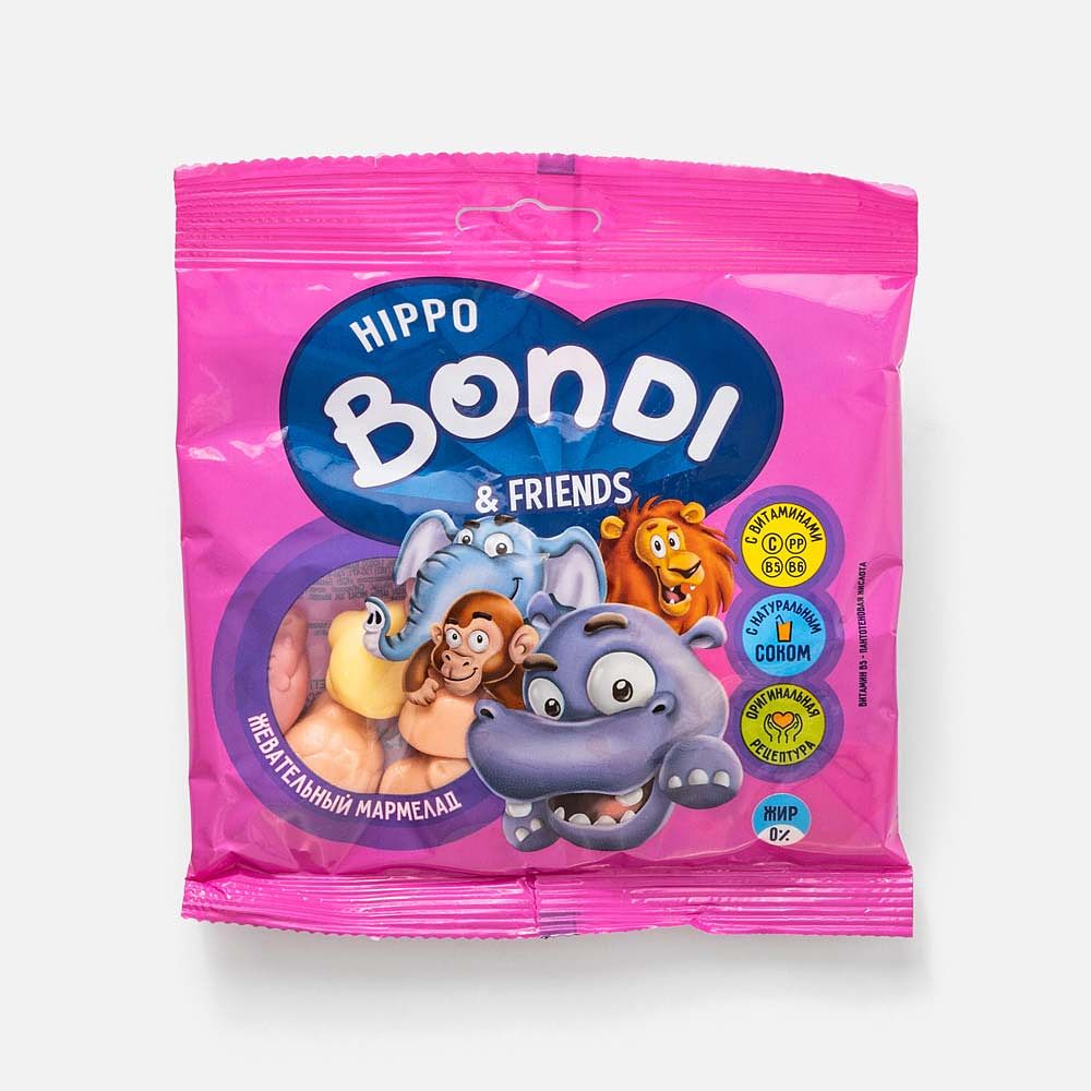 Изображение товара Мармелад Hippo Bondi & Friends, для детей, с натуральным соком ягод и фруктов, 100 г