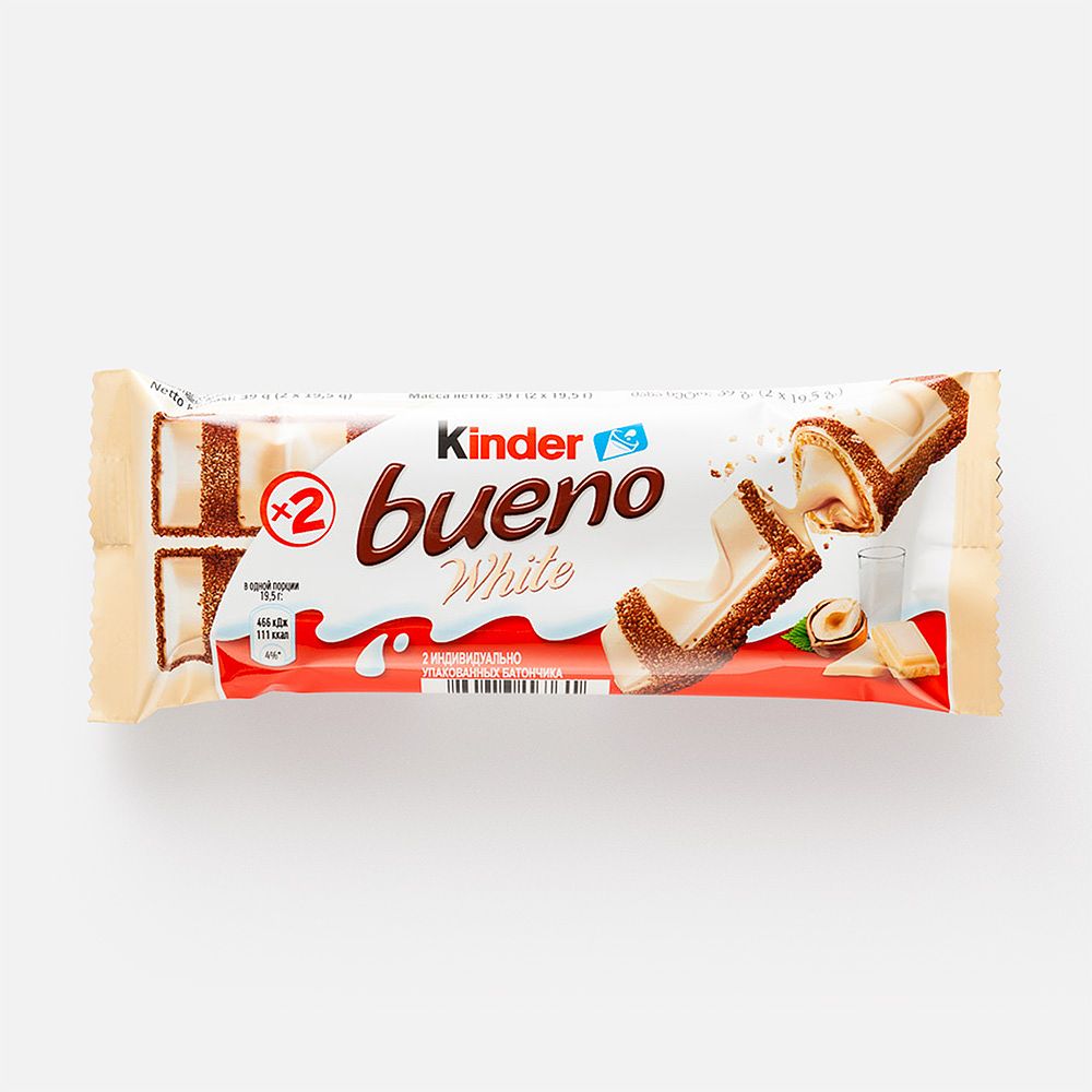 Изображение товара Вафельный батончик Kinder Bueno, белый шоколад, 39 г