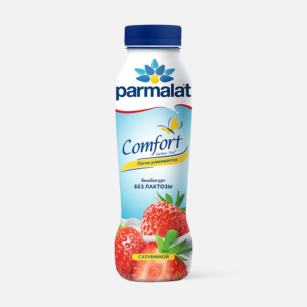 Изображение товара Питьевой биойогурт Parmalat Comfort, 1,5%, без лактозы, клубника, 290 г