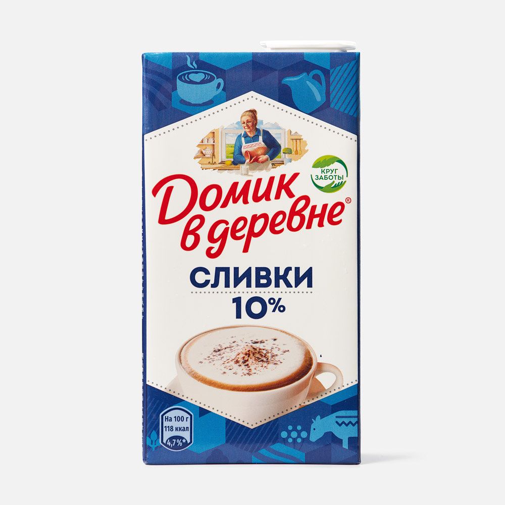 Изображение товара Сливки Домик в деревне, 10%, стерилизованные, 480 г