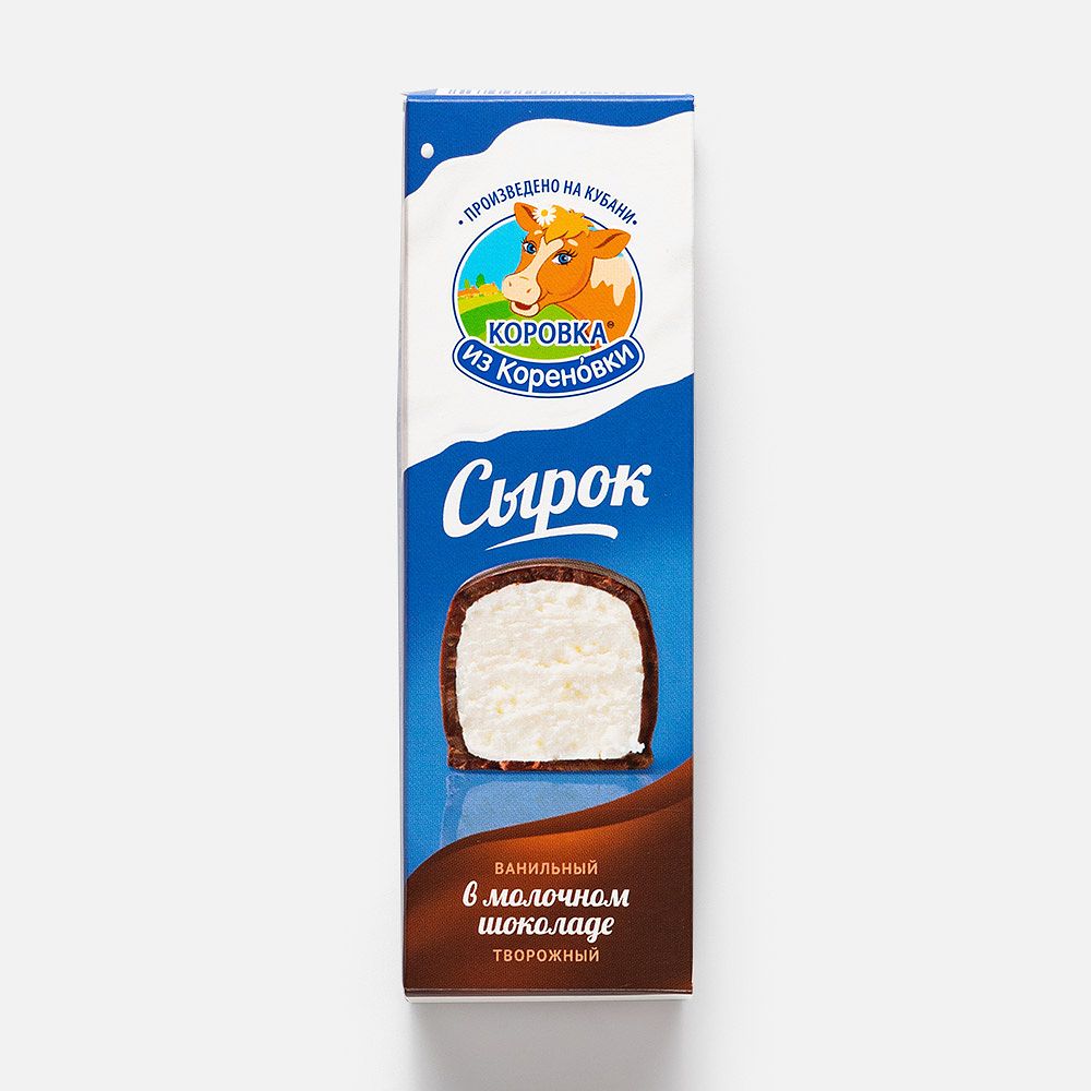 Изображение товара Сырок творожный Коровка из Кореновки в молочном шоколаде, ванильный, 23%, 50 г