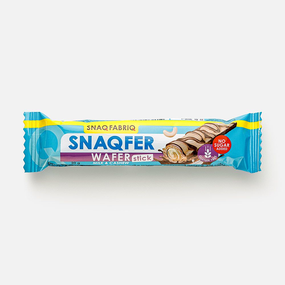 Изображение товара Вафельный батончик Snaq Fabriq Snaq Well, без глютена, без сахара, с молочно-ореховой пастой, 20 г