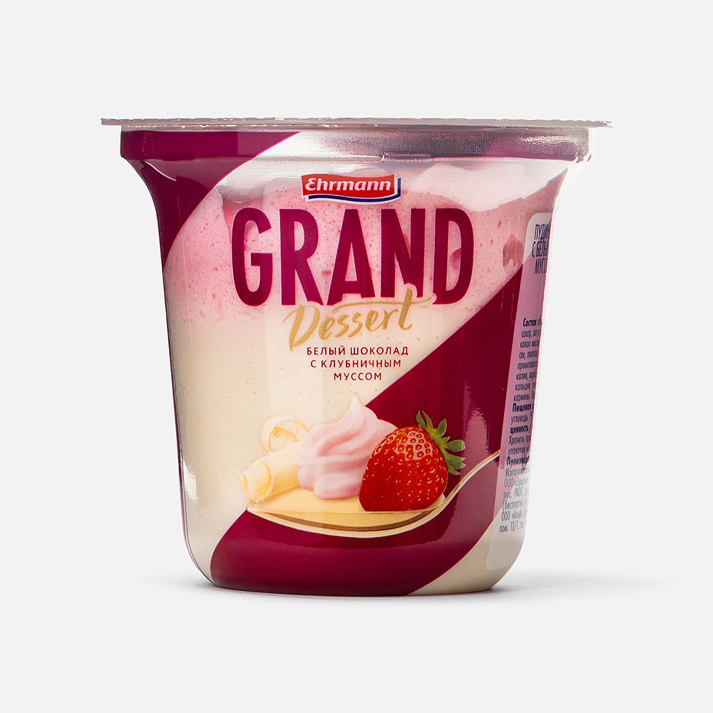 Изображение товара Пудинг Grand Dessert, 6%, белый шоколад с клубничным муссом, 200 г