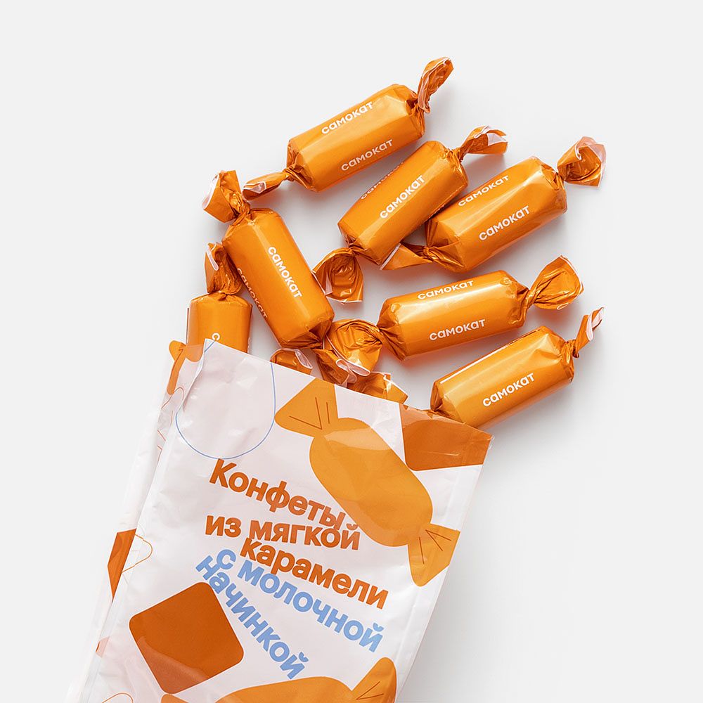 Изображение товара Конфеты Самокат, из мягкой карамели, с молочной начинкой, 250 г