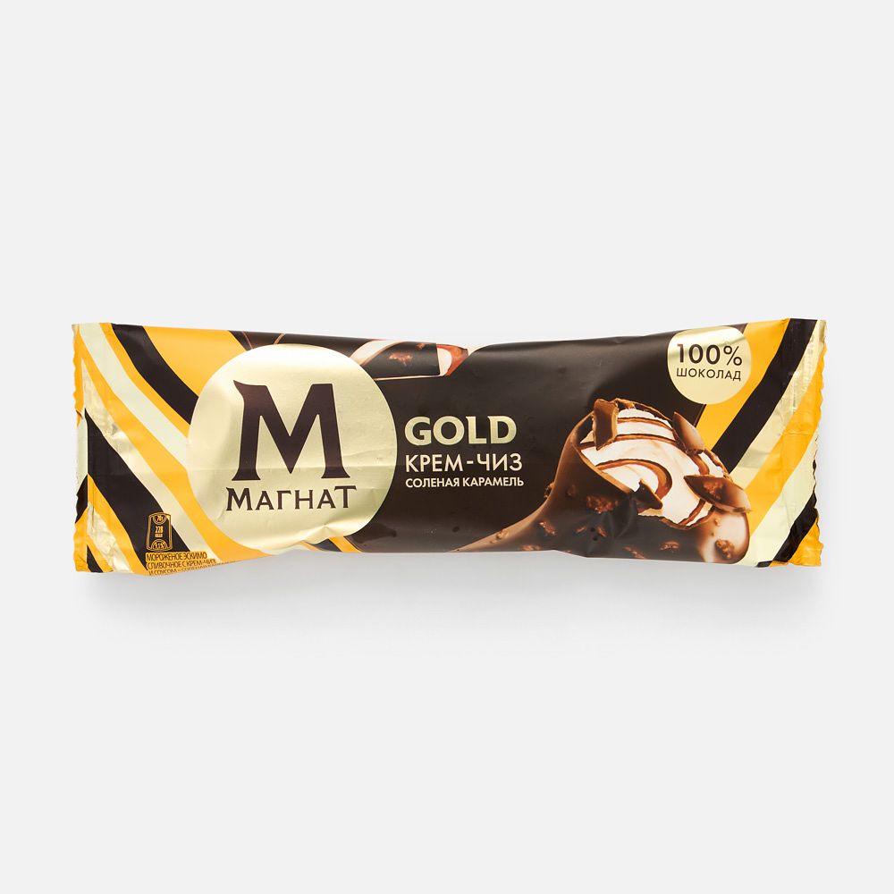 Изображение товара Мороженое Магнат, Gold, 9,1%, кремчиз и солёная карамель в молочном шоколаде, 70 г
