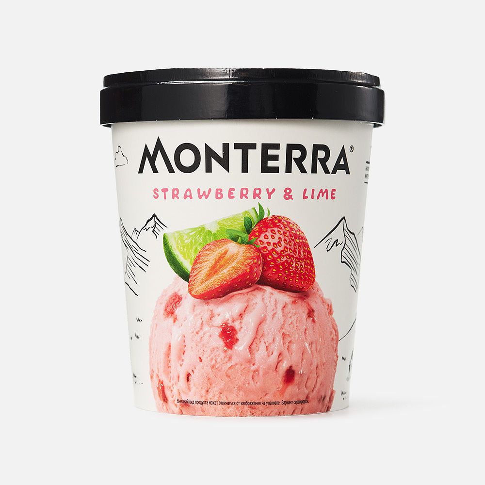 Изображение товара Молочное мороженое Monterra, клубничное, с кусочками клубники и лайма, 298 г