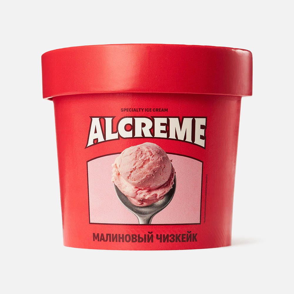 Изображение товара Пломбир Alcreme, малиновый чизкейк, с печеньем и малиной, 75 г