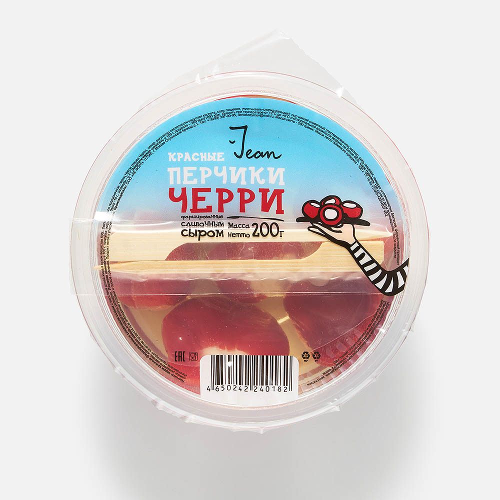 Изображение товара Красные перчики черри Jean, фаршированные сливочным сыром, 200 г