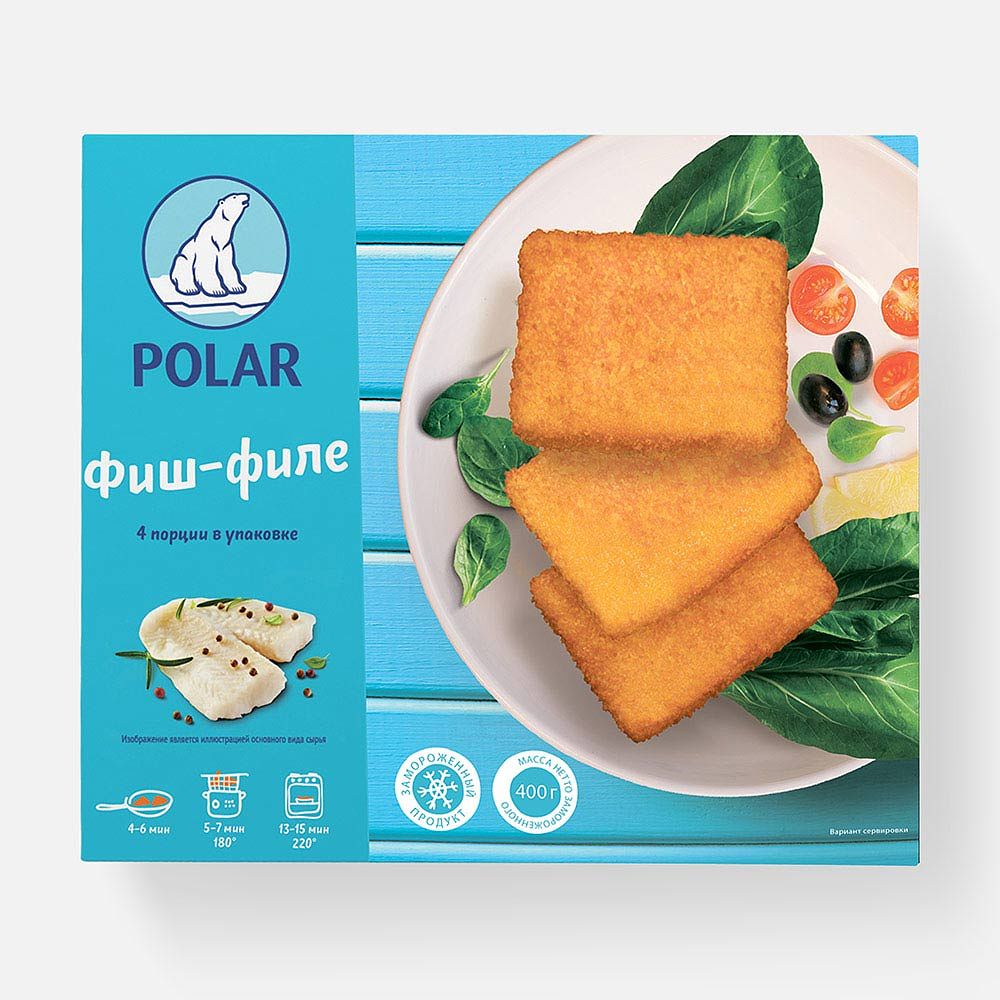 Изображение товара Минтай Polar, Фиш-филе, в панировке, порционный, заморозка, 400 г