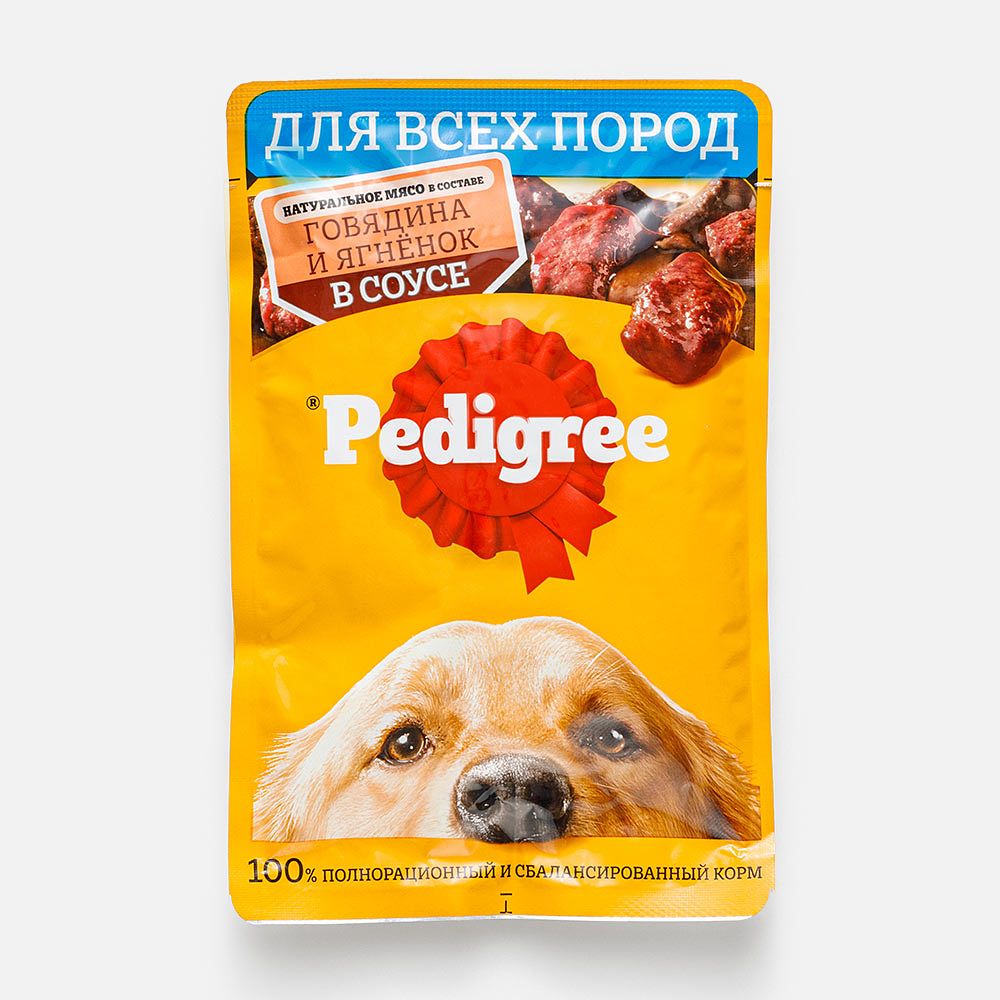 Изображение товара Корм Pedigree, для собак всех пород, с говядиной и ягнёнком в соусе, паучи, 85 г