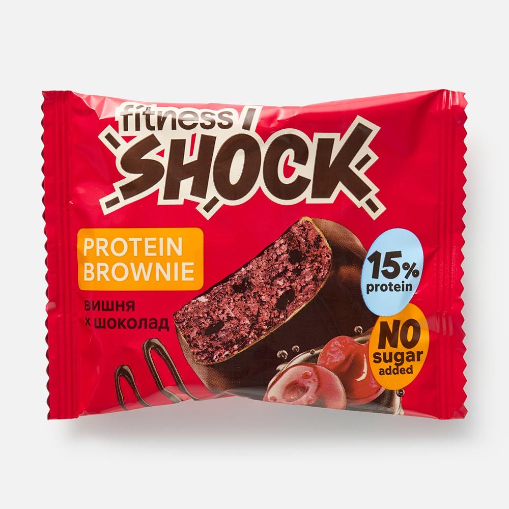 Изображение товара Брауни FitnesShock, 15% протеина, без сахара, вишня-шоколад, 50 г