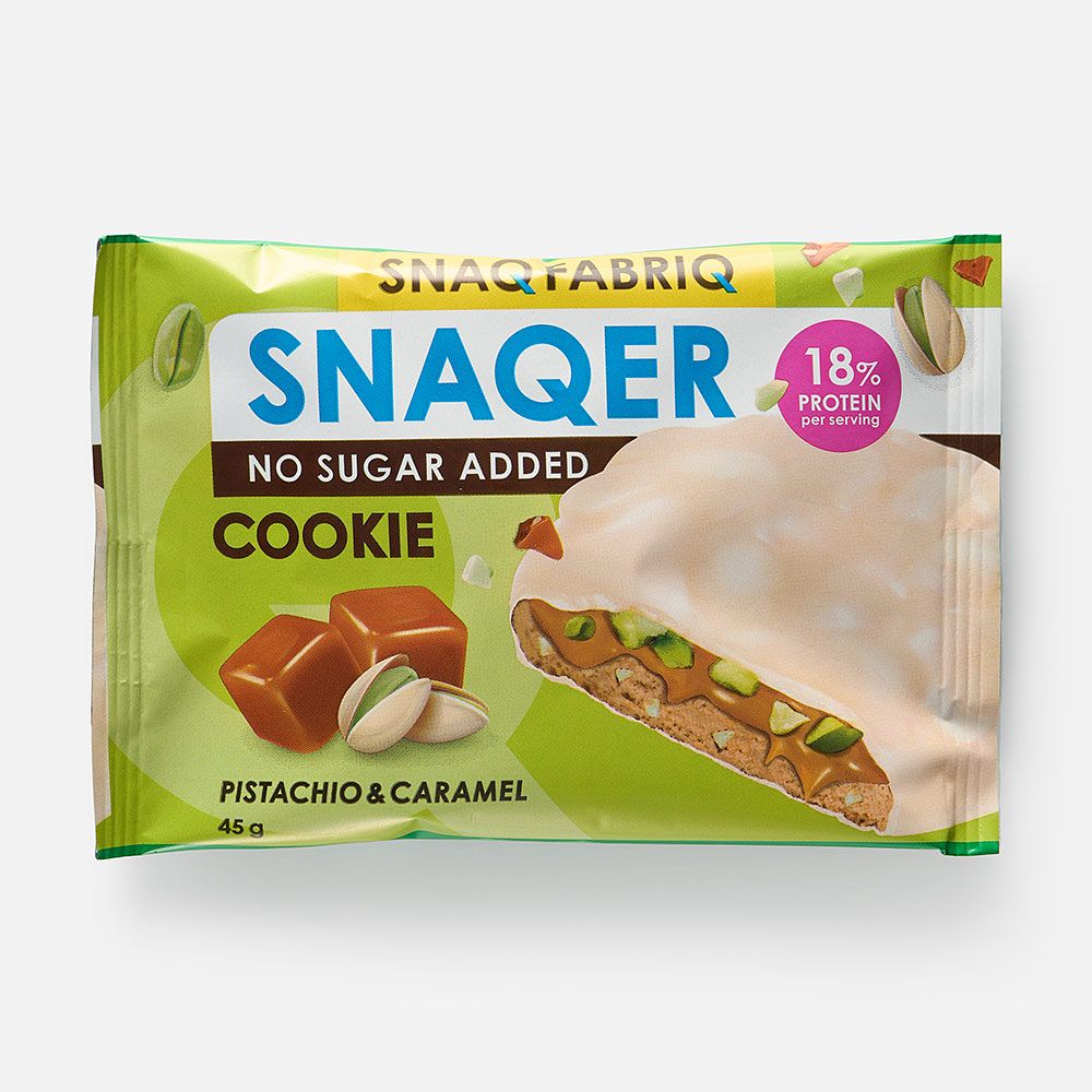 Изображение товара Печенье Snaq Fabriq, без сахара, 18% протеина, фисташка и карамель, 45 г