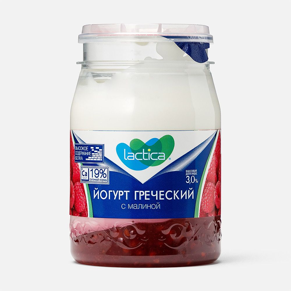 Изображение товара Греческий йогурт Lactica, 3%, двухслойный, малина, 190 г