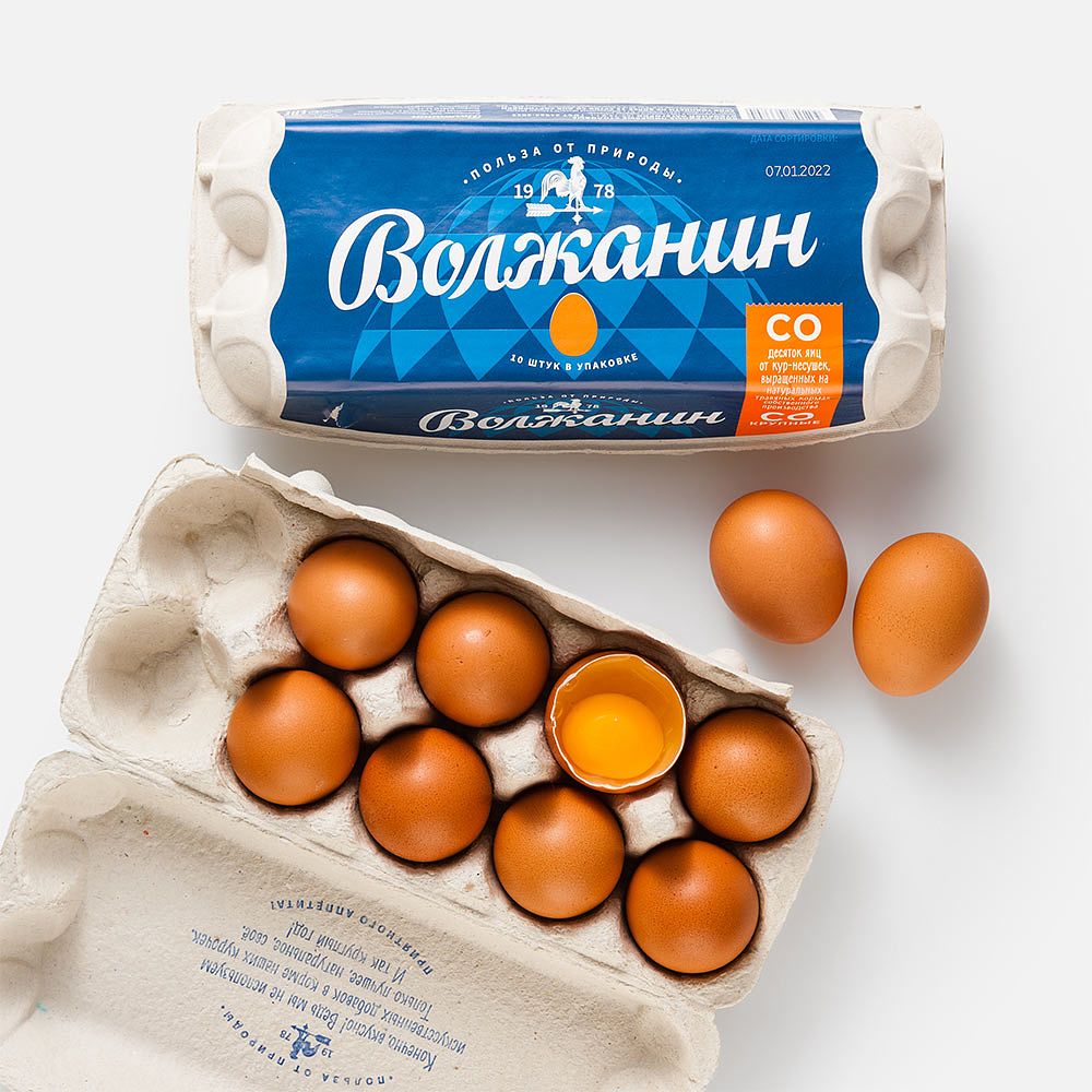 Изображение товара Куриное яйцо Волжанин, СО, коричневое, 10 шт.