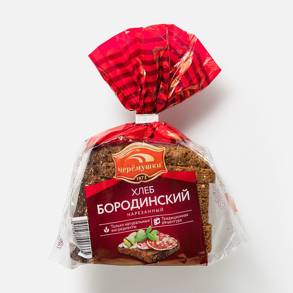 Изображение товара Ржано-пшеничный хлеб Черёмушки, Бородинский, половинка, нарезка, 390 г