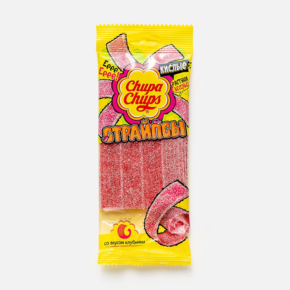 Изображение товара Жевательный мармелад Chupa Chups Страйпсы 120 г с клубничным вкусом