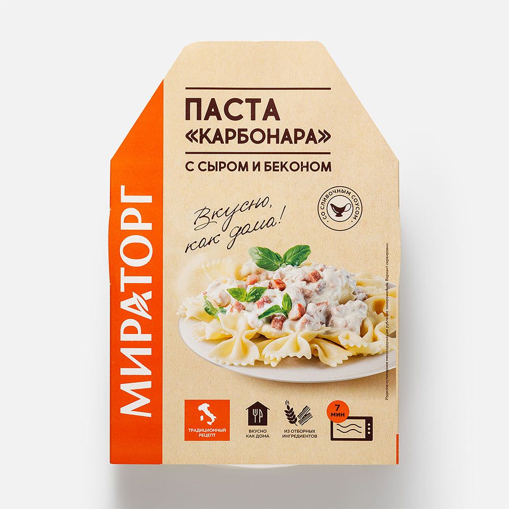 Изображение товара Паста карбонара Мираторг, с сыром и беконом, заморозка, 260 г
